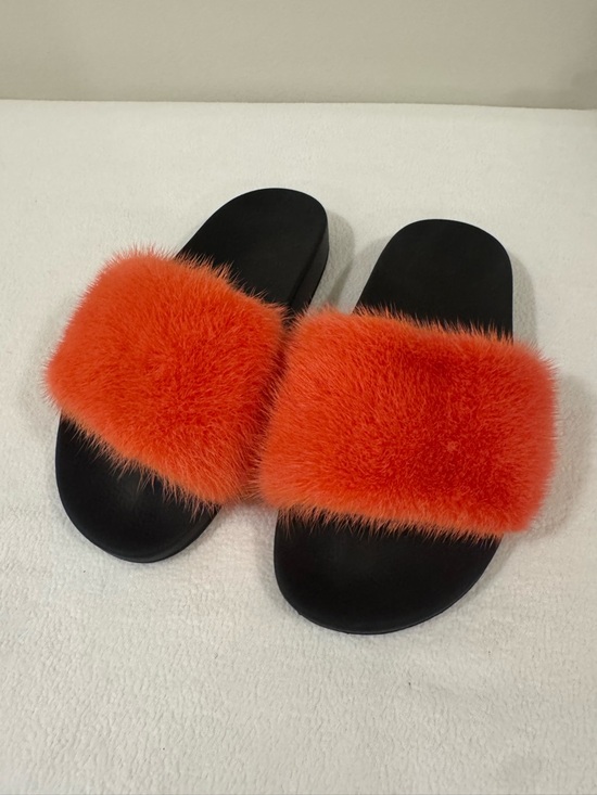 Givenchy Shoes - Givenchy Orange Fur Slide Sandals Platform Slides Size